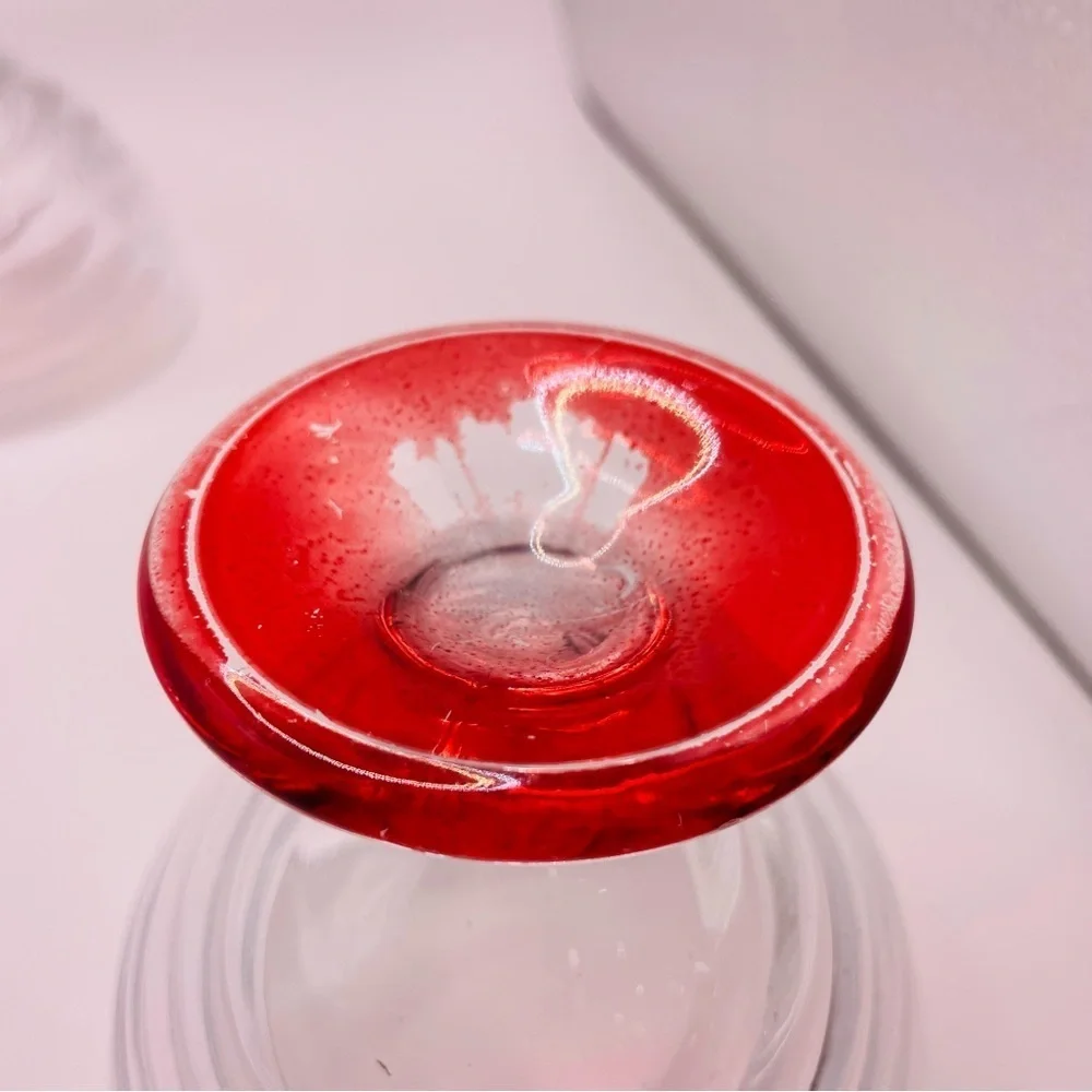 4 Vintage - ARC Swirl MCM / Ribbed Pedestal Dessert Glass Dish Flashed Red Base